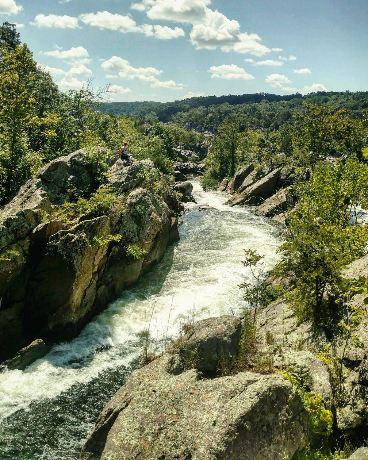 Water rushing through a rocky river gorge, a photo by Claire Almand
